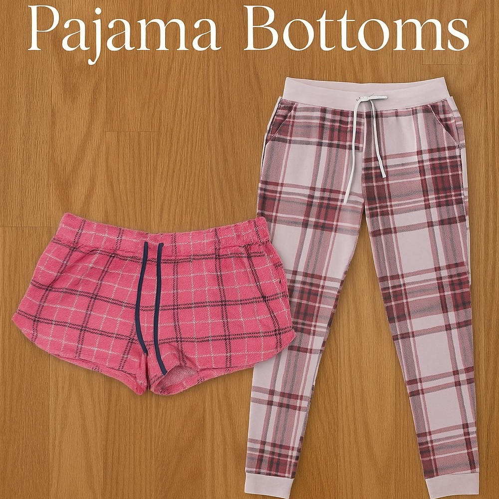 Women’s Pajama Bottoms Bundle – Plaid Shorts (L) Jogger Pants (M)